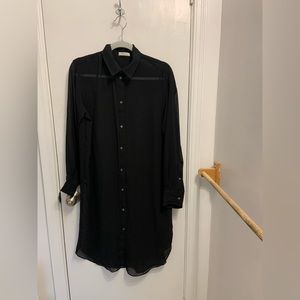 Black, sheer, collared, Babaton shirt dress